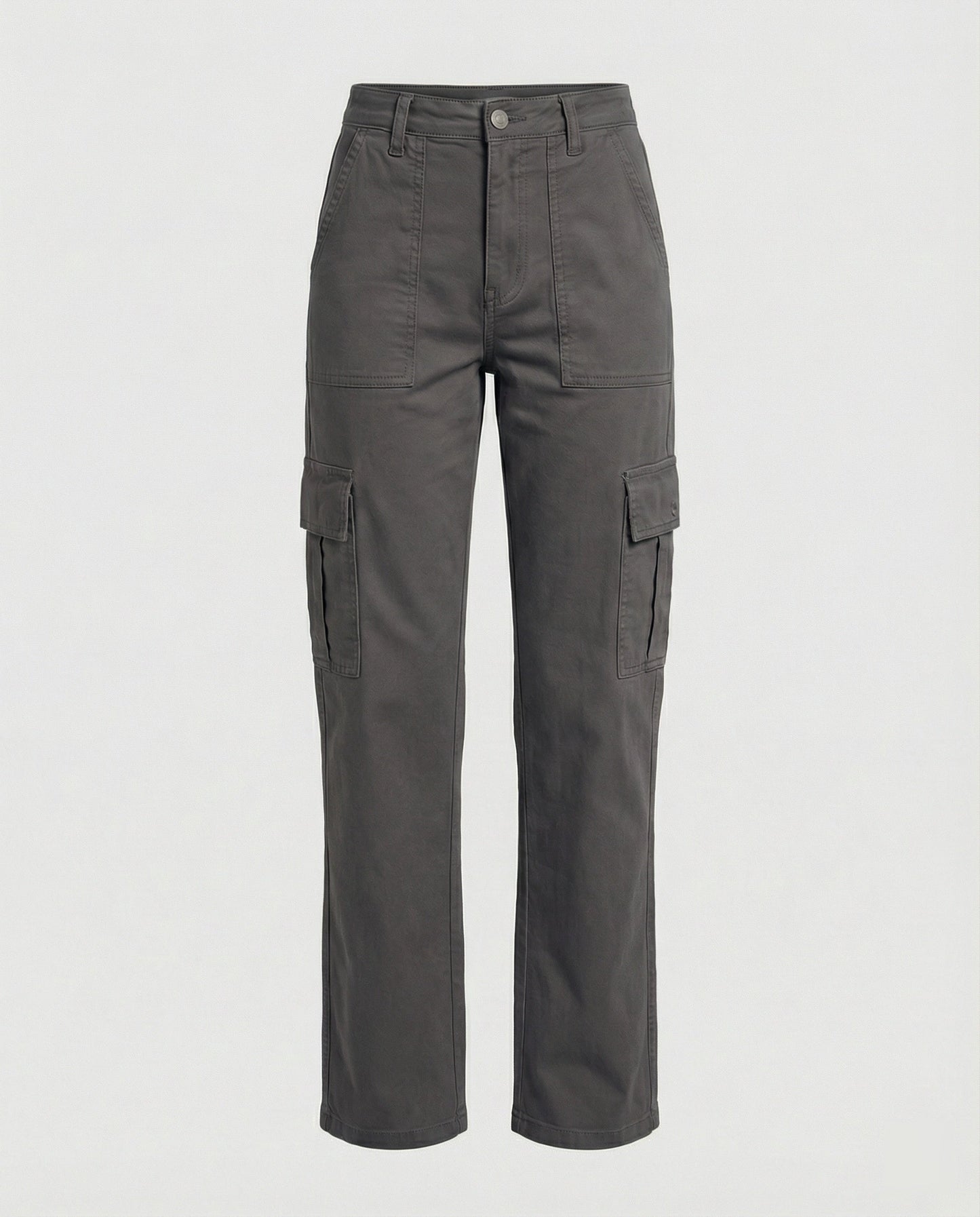 Damen hochgeschnittene Workwear-Cargohose mit geradem Bein und aufgesetzten Klapptaschen in Khaki