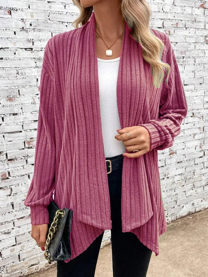 Damen angesagte Strickjacke mit strukturiertem Design und offenem Schnitt in Rot