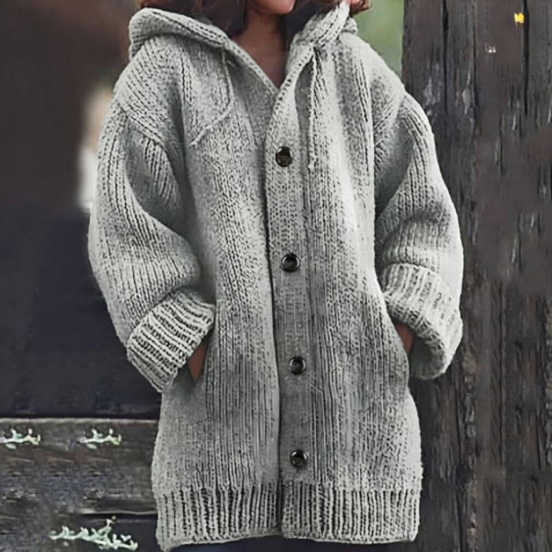 Strickjacke - Oversized Passform - Dickes und Warmes Material - mit Kapuze in Khaki