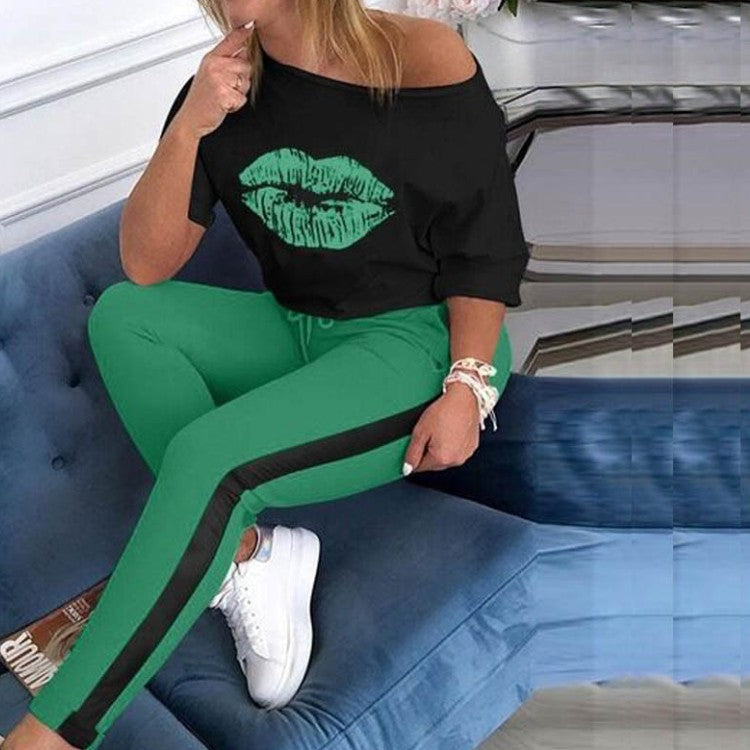 Damen stylisches T-Shirt mit Lippenmotiv in Orange