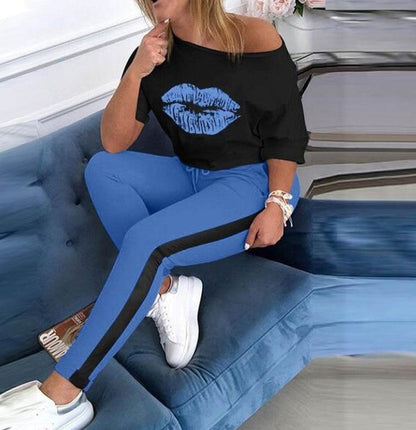 Damen stylisches T-Shirt mit Lippenmotiv in Gelb