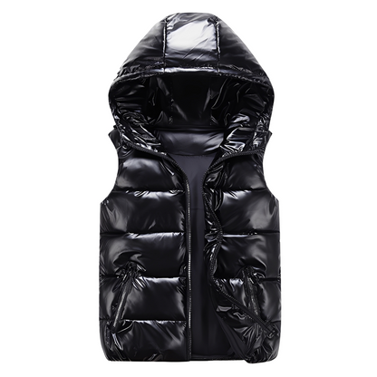 Zeitgemäße, warme Damen-Hoodieweste in Silber
