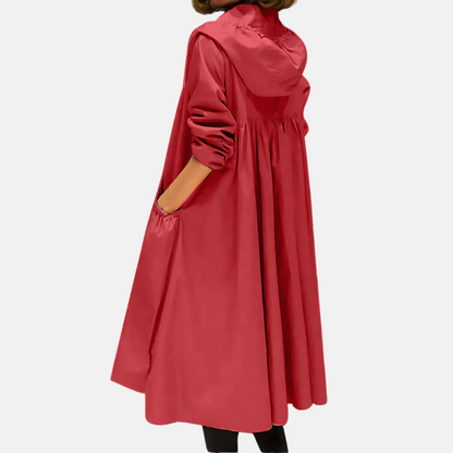 Knielanger Mantel mit Kapuze für Damen in Beige