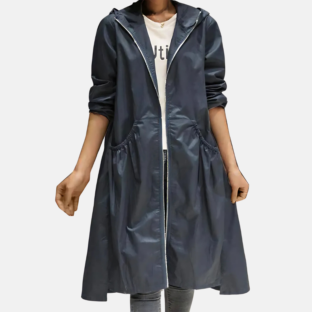 Knielanger Mantel mit Kapuze für Damen in Beige