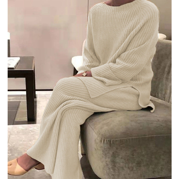 Damen Strickanzug mit weichem Rippenmuster und weitem Schnitt in Grau