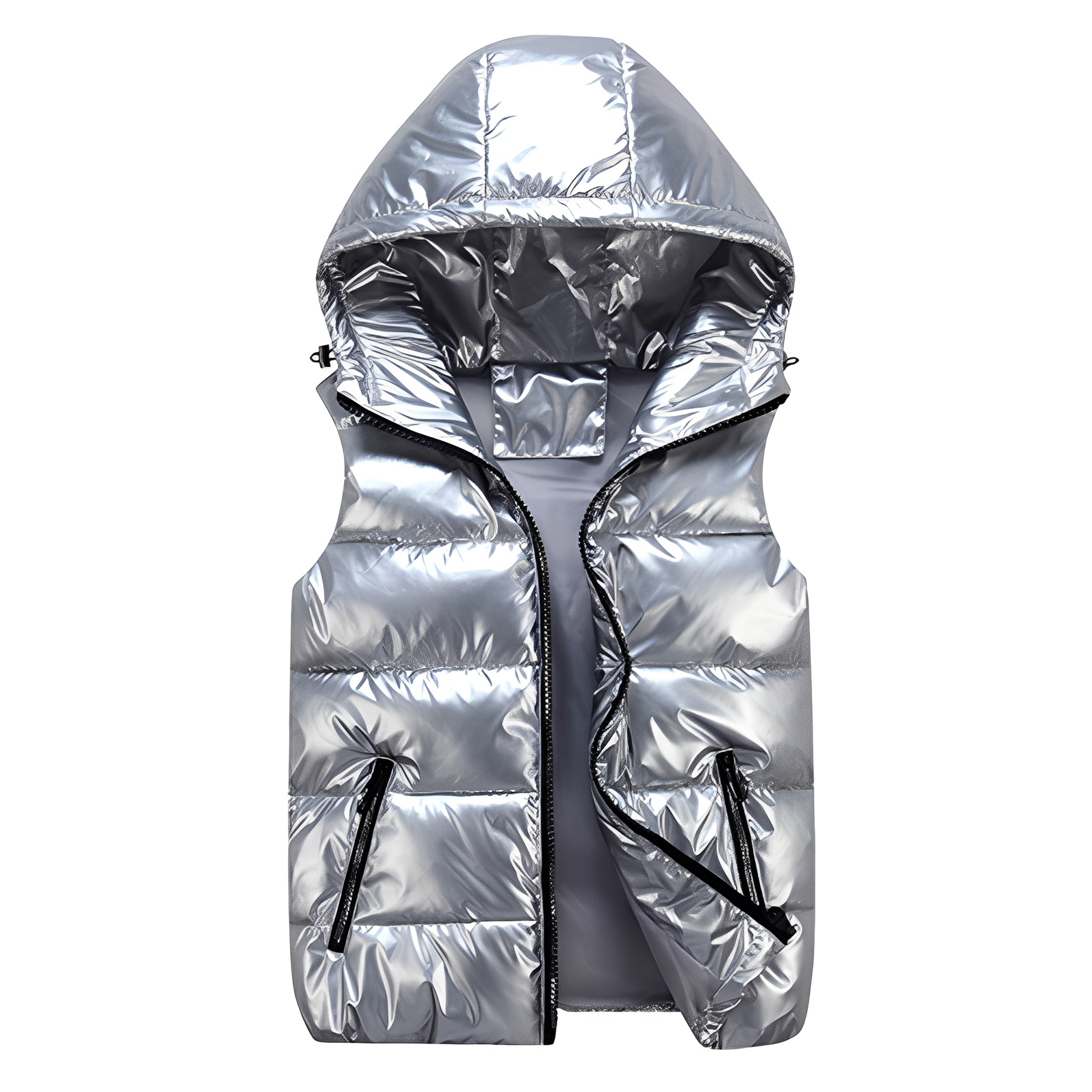 Zeitgemäße, warme Damen-Hoodieweste in Silber