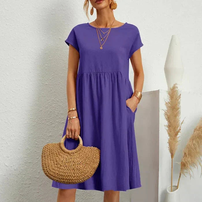 Lolas-Mode – baumwollkleid für damen mit rundem ausschnitt