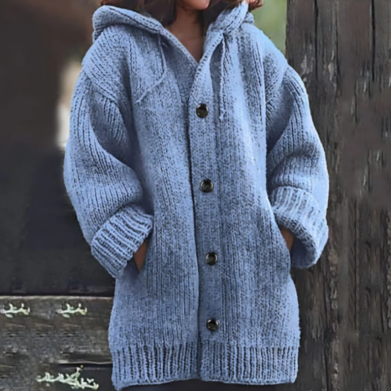 Strickjacke - Oversized Passform - Dickes und Warmes Material - mit Kapuze in Khaki
