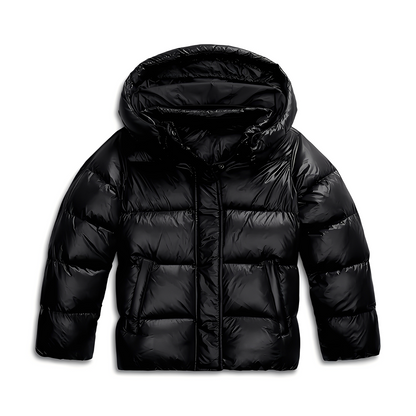 Kuschelige Damenjacke mit Kapuze in Schwarz