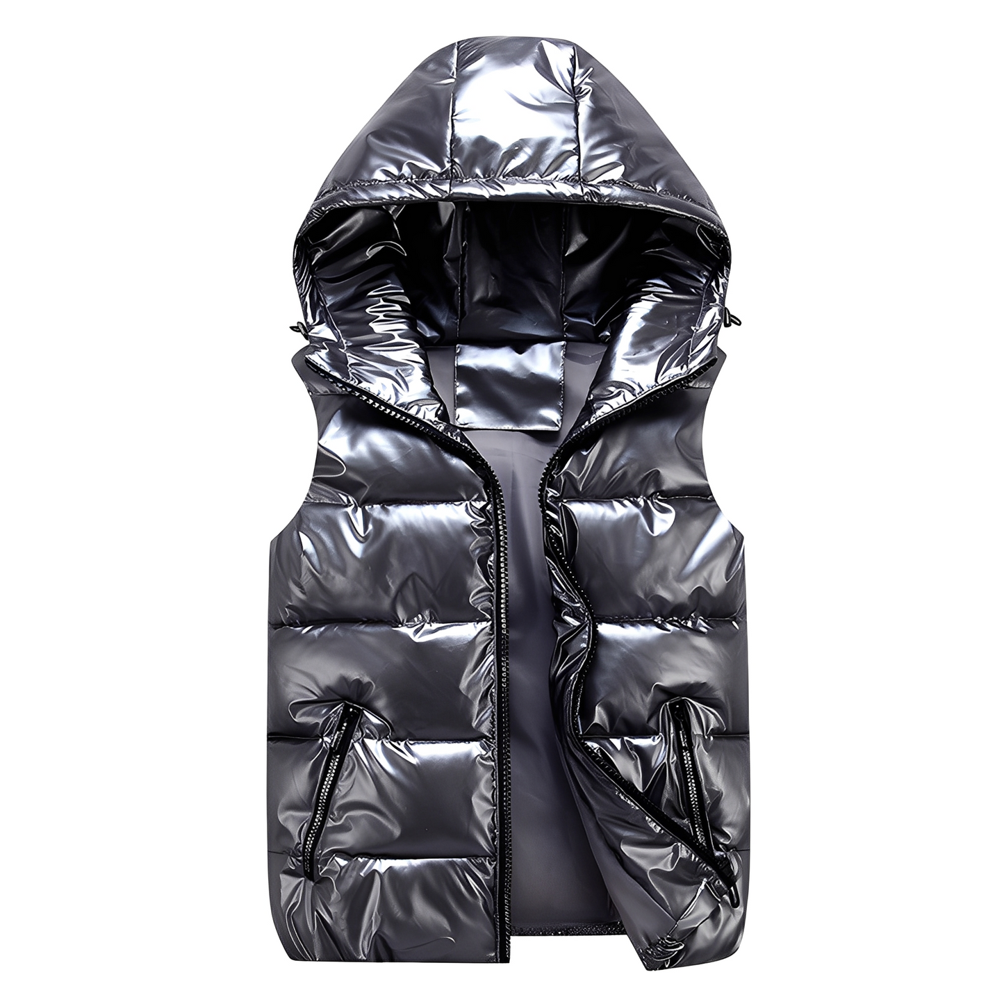 Zeitgemäße, warme Damen-Hoodieweste in Silber