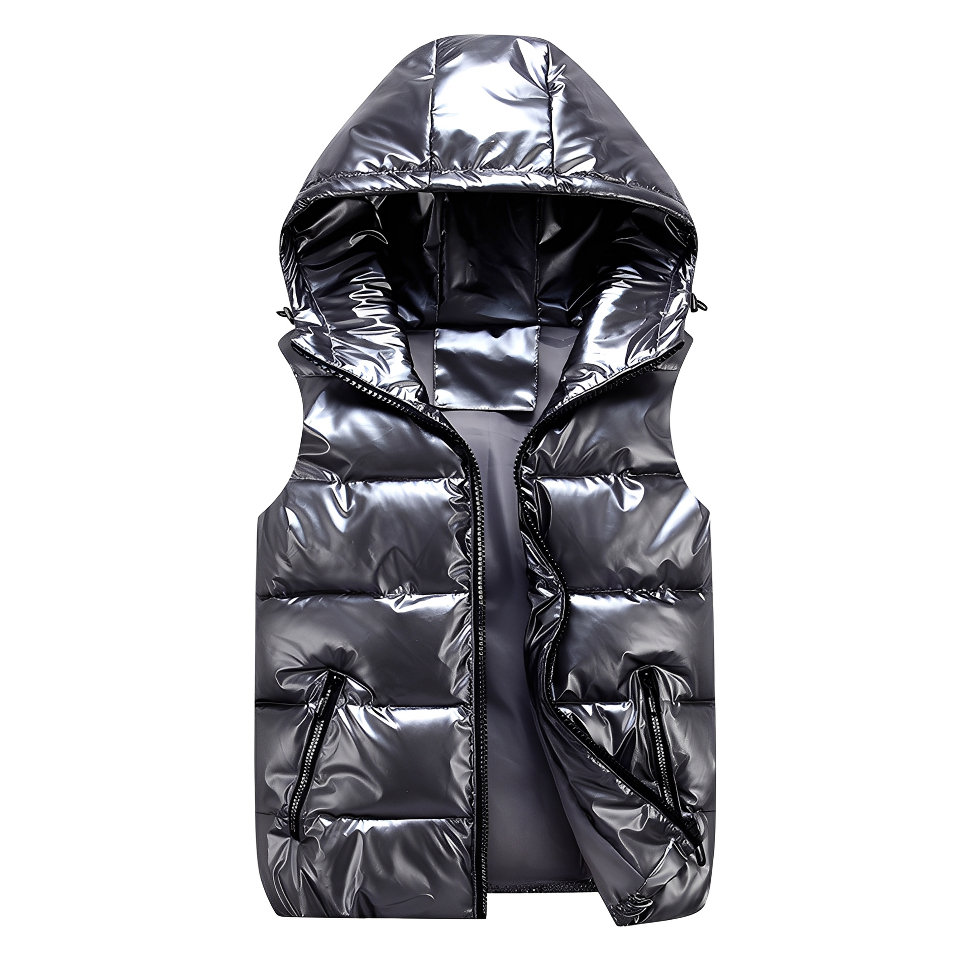 Zeitgemäße, warme Damen-Hoodieweste in Silber