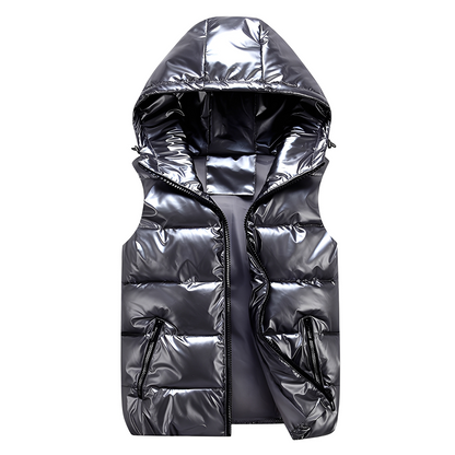 Zeitgemäße, warme Damen-Hoodieweste in Silber