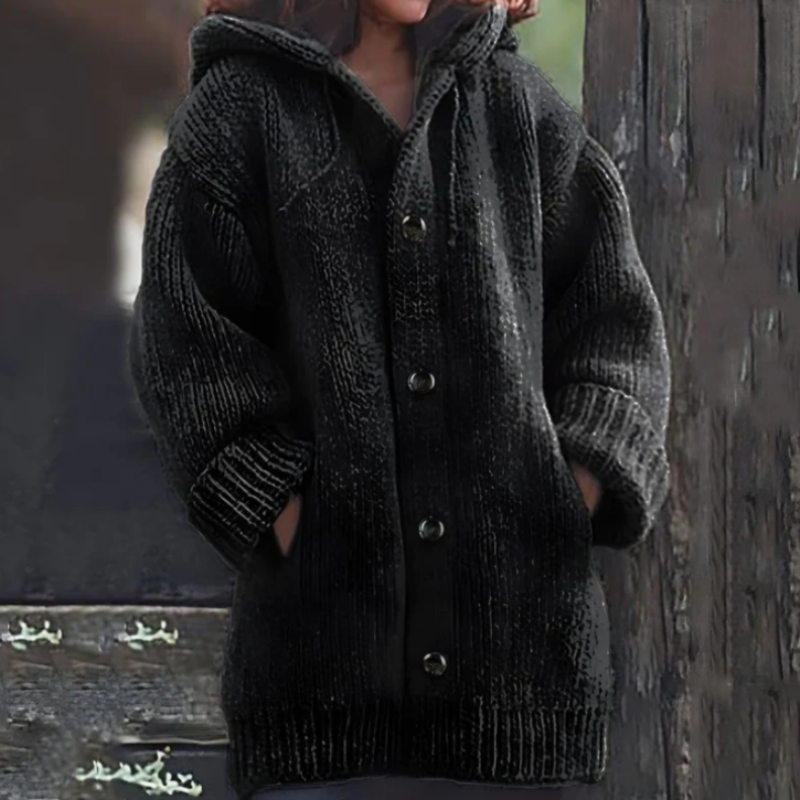 Strickjacke - Oversized Passform - Dickes und Warmes Material - mit Kapuze in Khaki