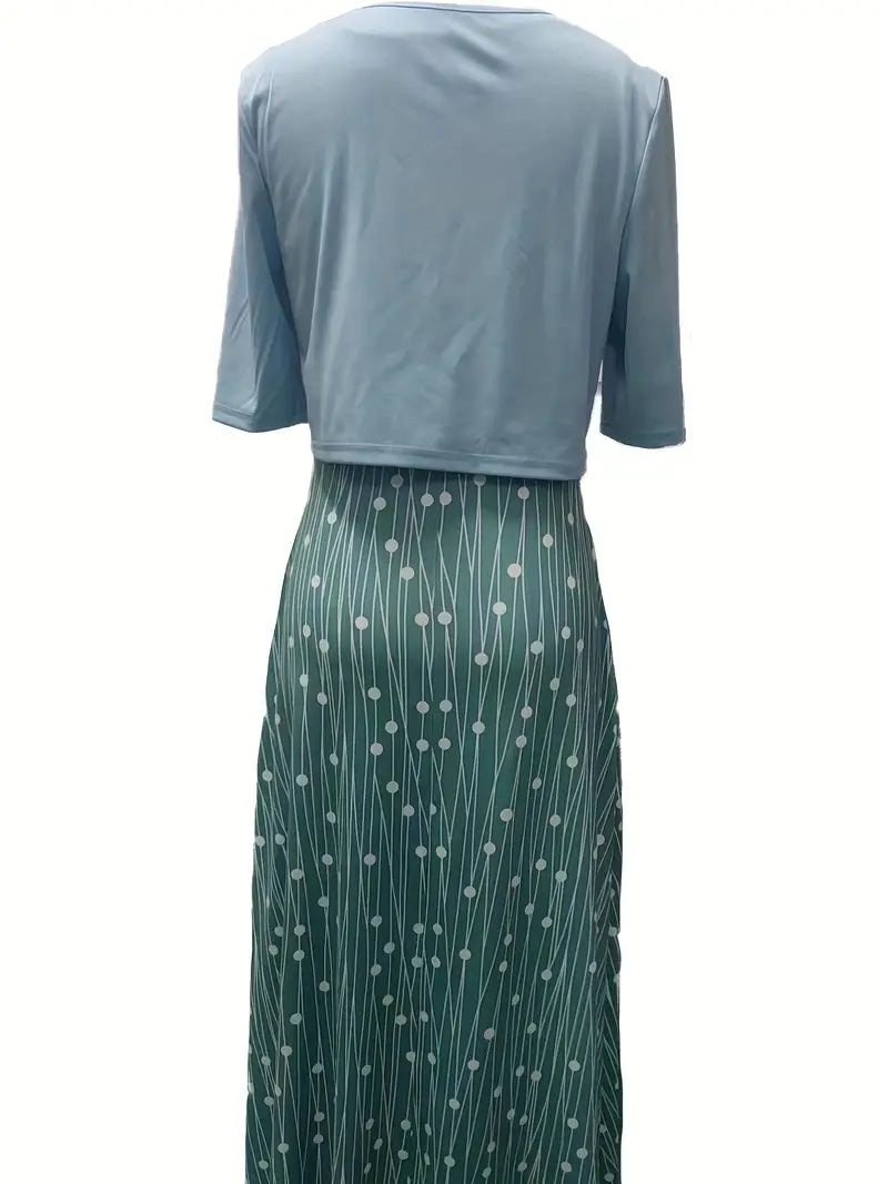 Lolas-Mode – elegantes zweiteiliges blumenkleid-set mit einfarbigem crop-top und kleid mit rundhalsausschnitt