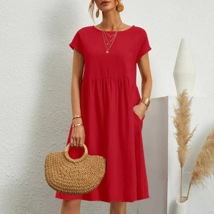 Lolas-Mode – baumwollkleid für damen mit rundem ausschnitt