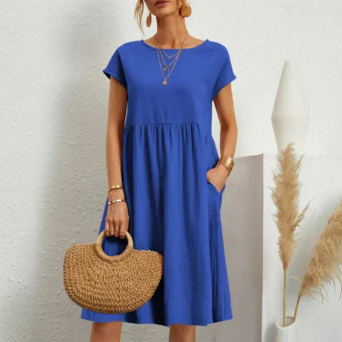 Lolas-Mode – baumwollkleid für damen mit rundem ausschnitt