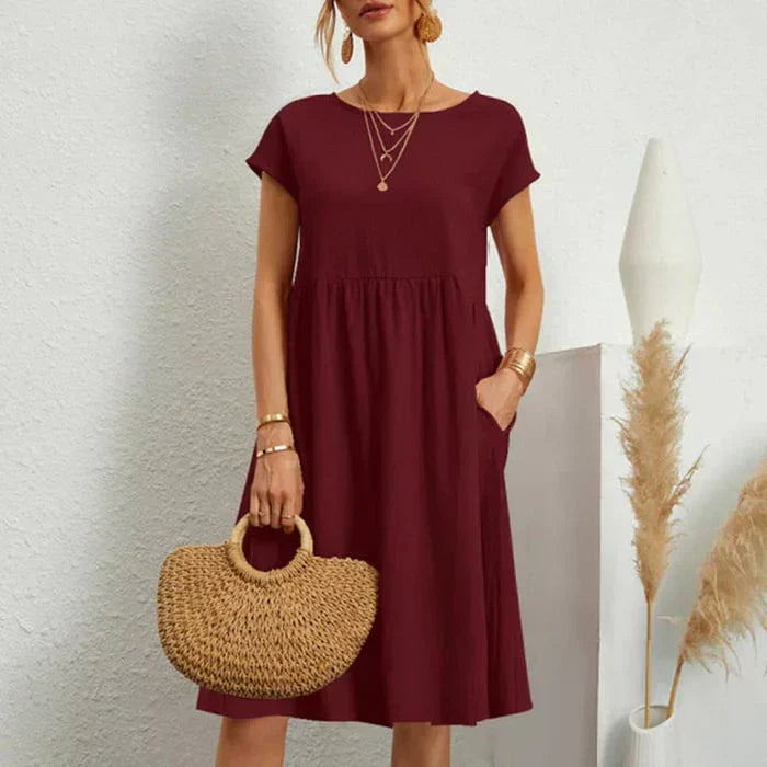 Lolas-Mode – baumwollkleid für damen mit rundem ausschnitt