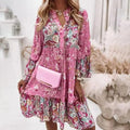 Lolas-Mode – Mehrfarbiges Sommerkleid mit V-Ausschnitt