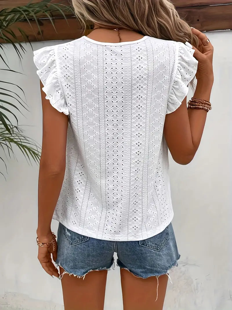Lolas-Mode – vintage-t-shirt mit rundhalsausschnitt und rüschenbesatz