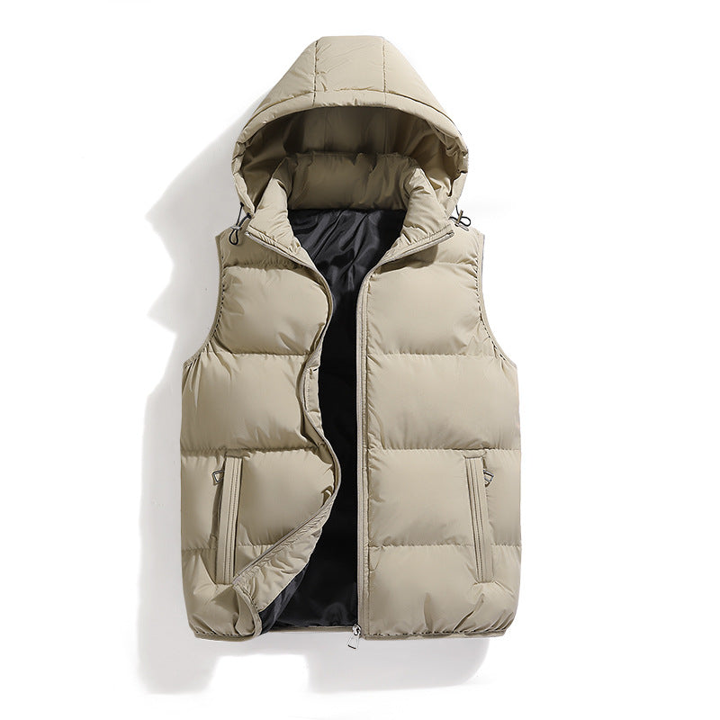 Moderne warme Weste mit Kapuze für Herren in Khaki