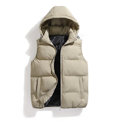 Moderne warme Weste mit Kapuze für Herren in Khaki