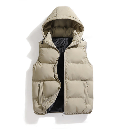 Moderne warme Weste mit Kapuze für Herren in Khaki