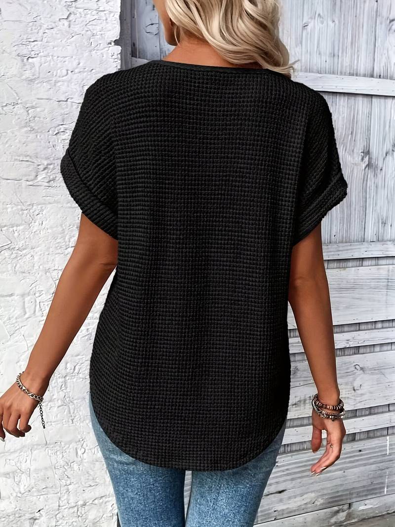 Lolas-Mode – t-shirt mit spitzenspleiß und rundhalsausschnitt