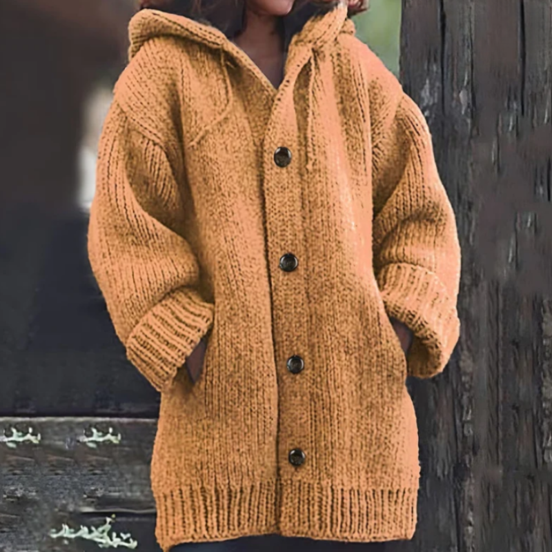 Strickjacke - Oversized Passform - Dickes und Warmes Material - mit Kapuze in Khaki