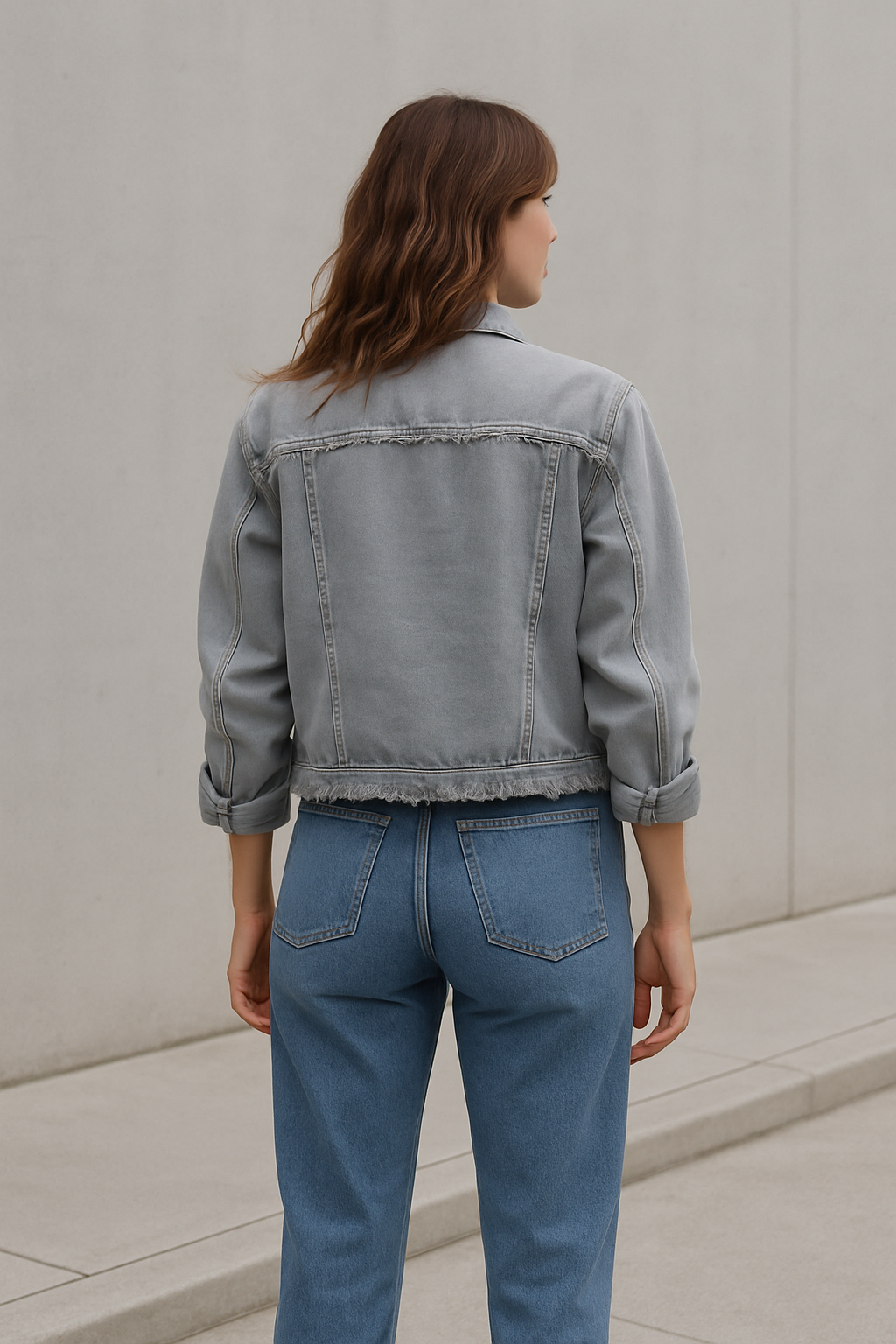 Lässige Damen Denimjacke mit langen Ärmeln in Orange