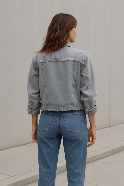 Lässige Damen Denimjacke mit langen Ärmeln in Orange