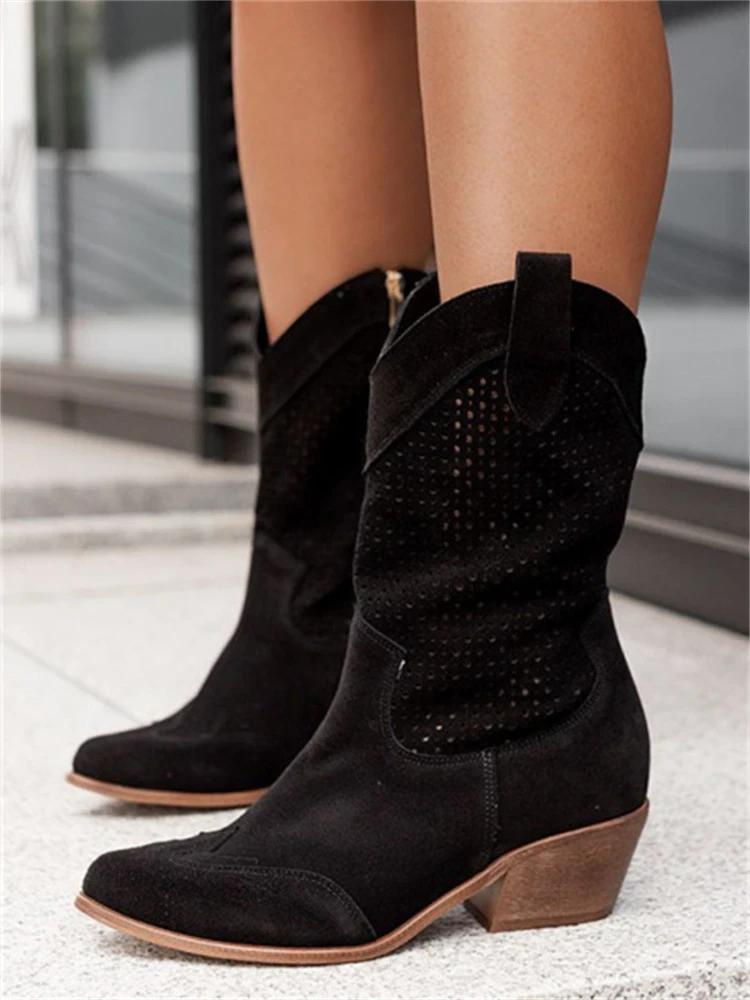 Cowgirl-Stiefel mit niedrigem Absatz in Weiß