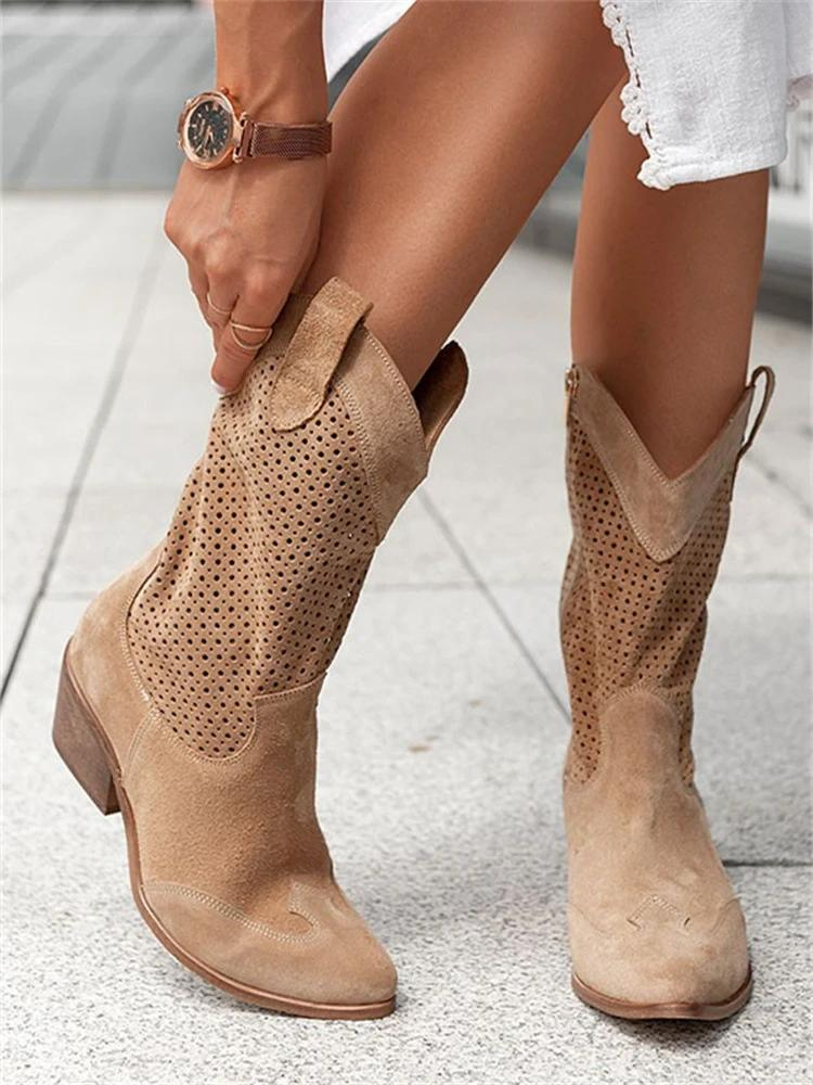 Cowgirl-Stiefel mit niedrigem Absatz in Weiß