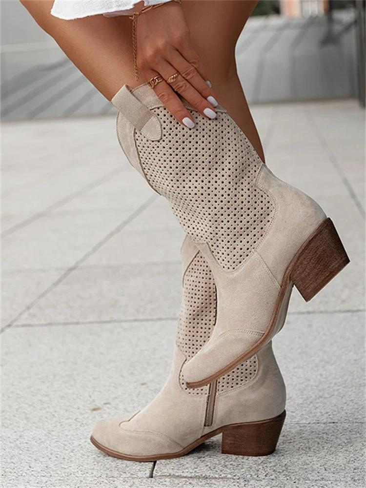 Cowgirl-Stiefel mit niedrigem Absatz in Weiß