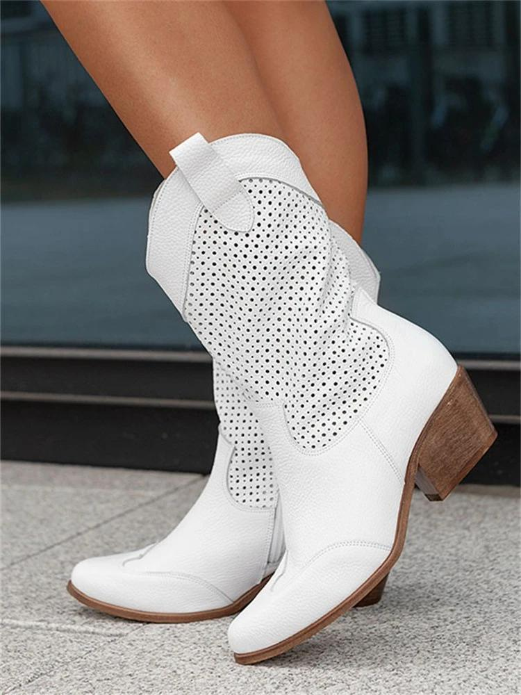 Cowgirl-Stiefel mit niedrigem Absatz in Weiß