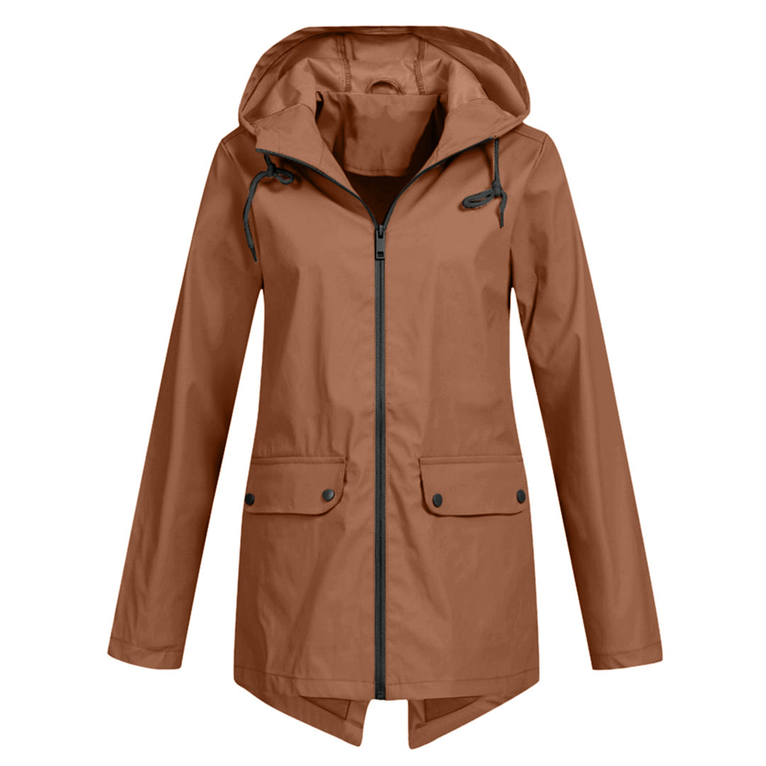 Lange Jacke mit Kapuze in Blau