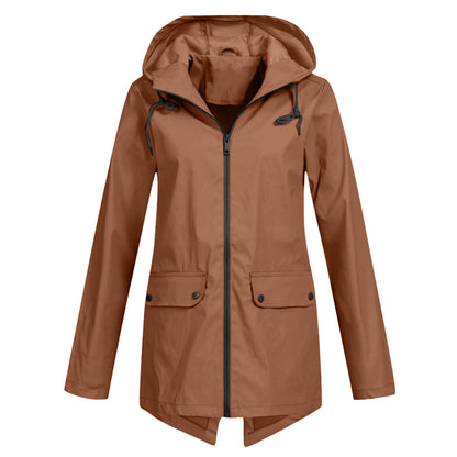 Lange Jacke mit Kapuze in Blau
