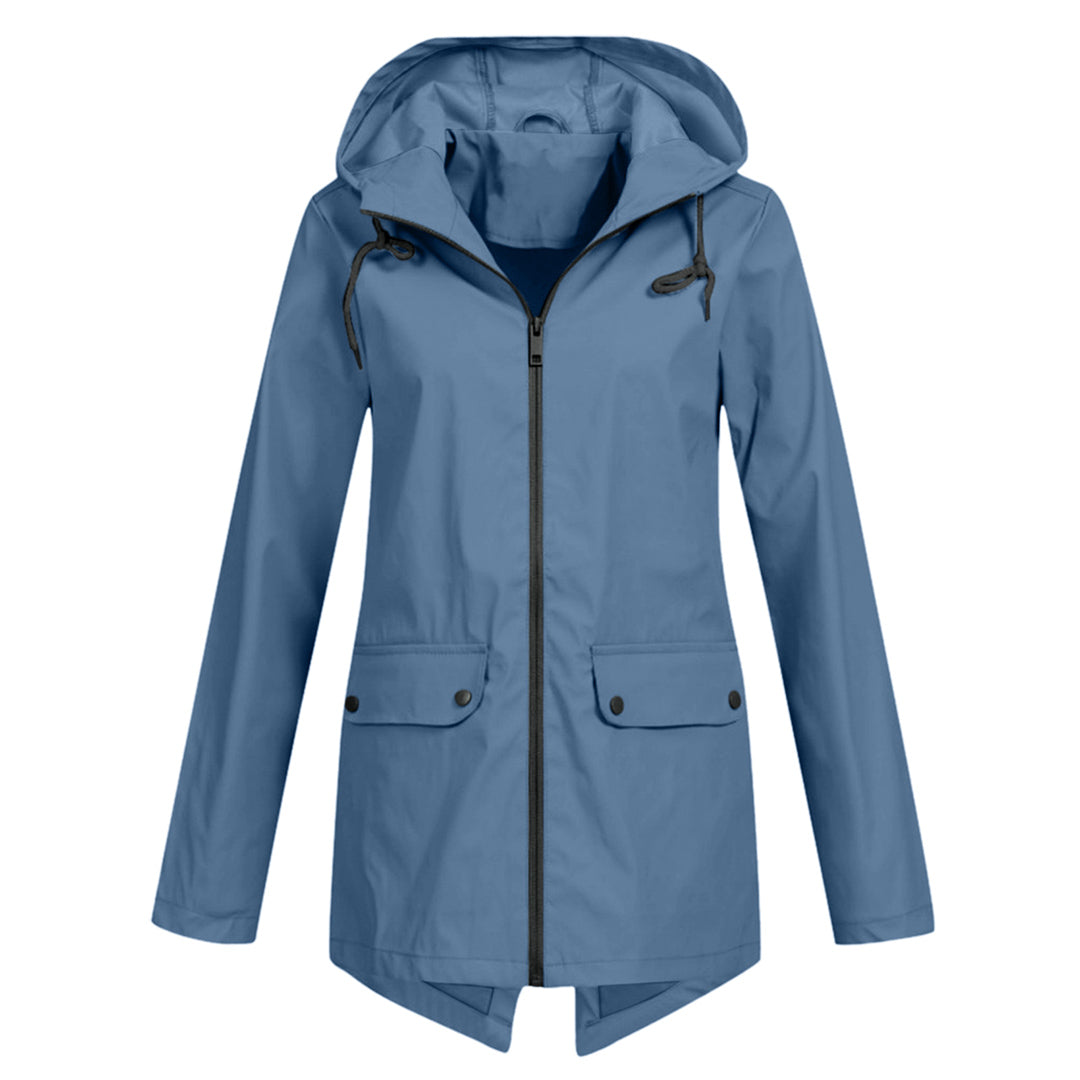 Lange Jacke mit Kapuze in Blau
