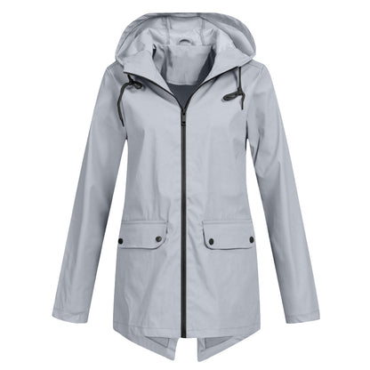 Lange Jacke mit Kapuze in Blau