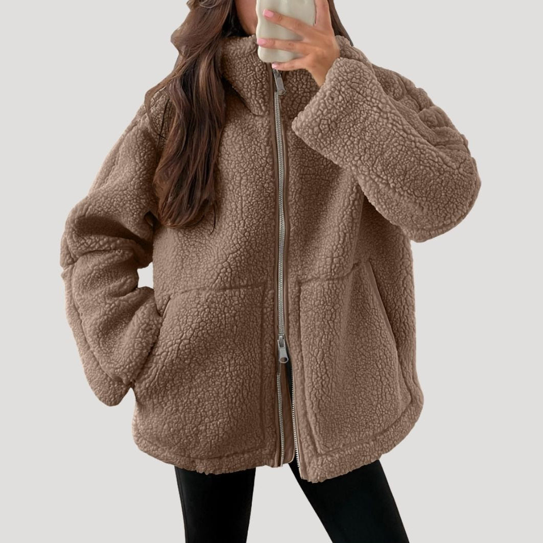 Teddy Fleece Jacke Warm Weich und Bequem in Braun