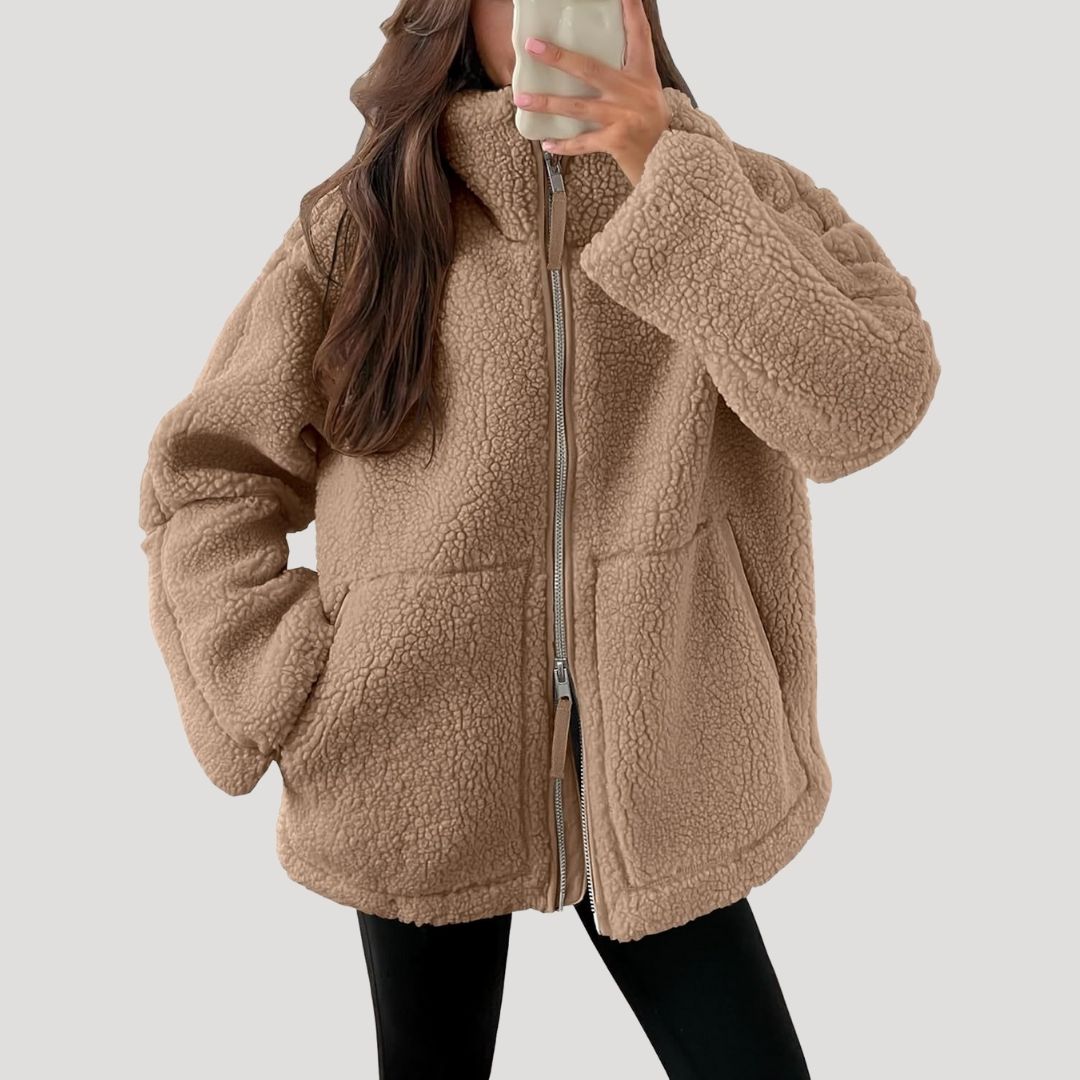 Teddy Fleece Jacke Warm Weich und Bequem in Braun