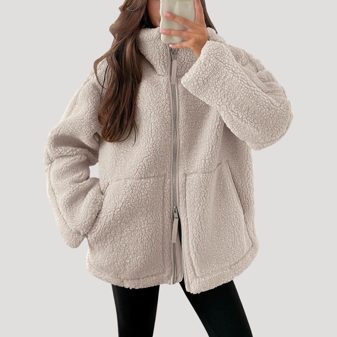 Teddy Fleece Jacke Warm Weich und Bequem in Braun