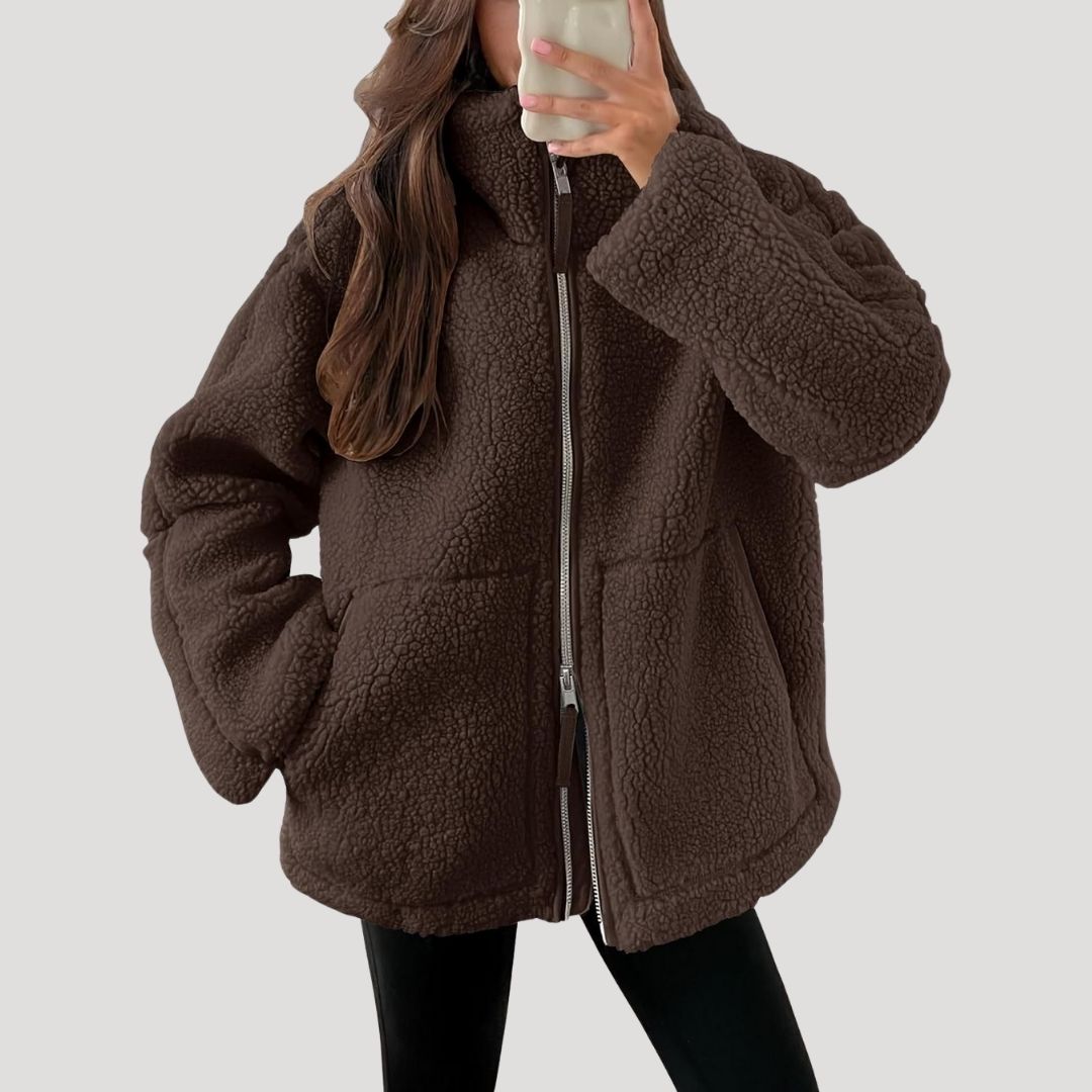 Teddy Fleece Jacke Warm Weich und Bequem in Braun