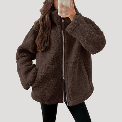 Teddy Fleece Jacke Warm Weich und Bequem in Braun