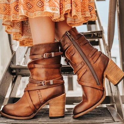 Damen Stiefeletten mit bequemem Absatz in Braun