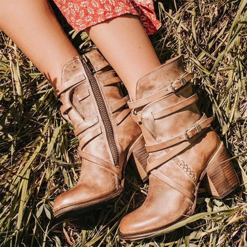 Damen Stiefeletten mit bequemem Absatz in Braun