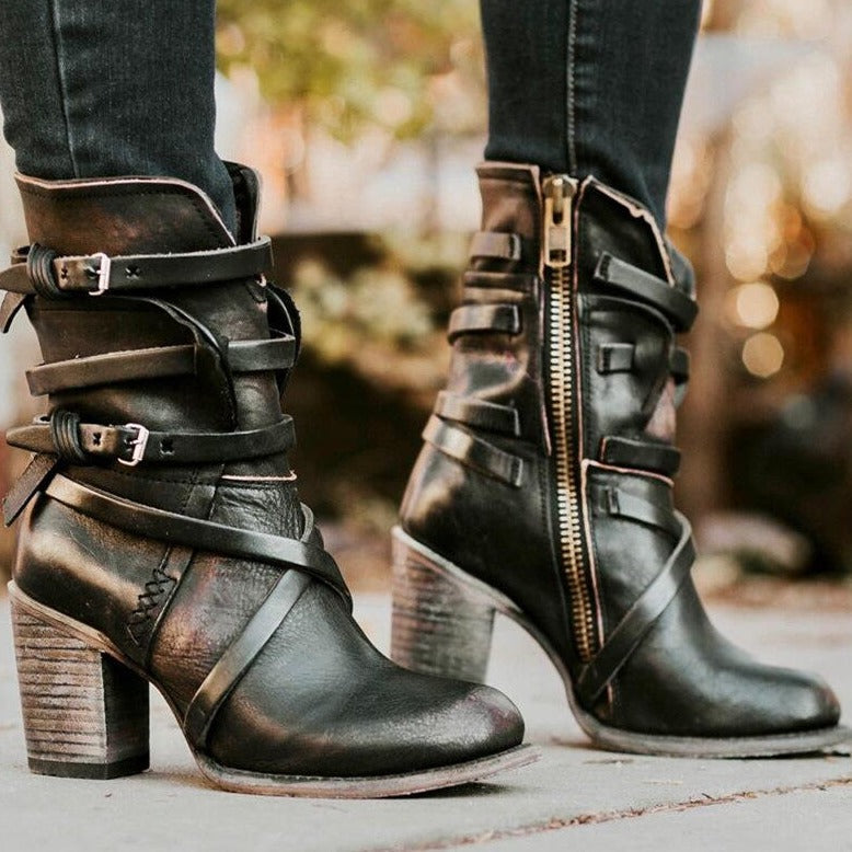 Damen Stiefeletten mit bequemem Absatz in Braun