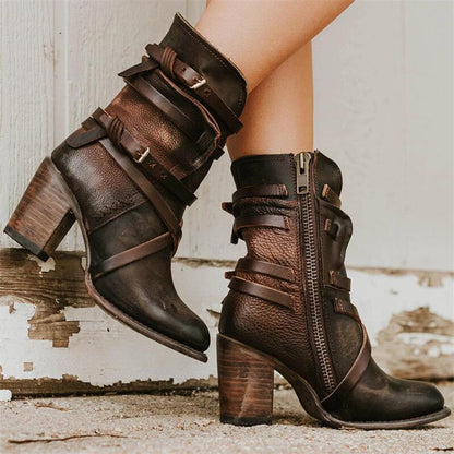 Damen Stiefeletten mit bequemem Absatz in Braun