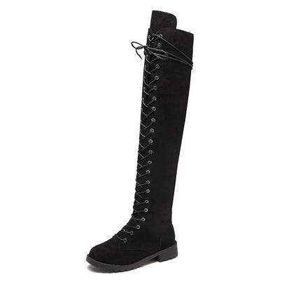 Damen kniehohe Stiefel mit kantigem Look in Khaki