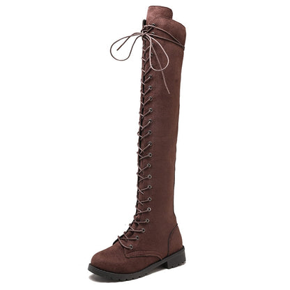 Damen kniehohe Stiefel mit kantigem Look in Khaki