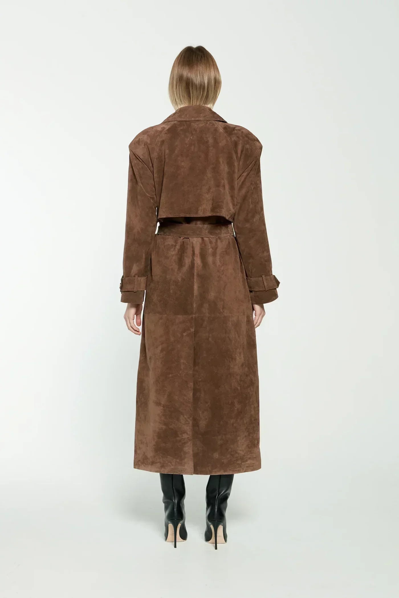 Eleganter Velours-Optik Trench Coat in Braun
